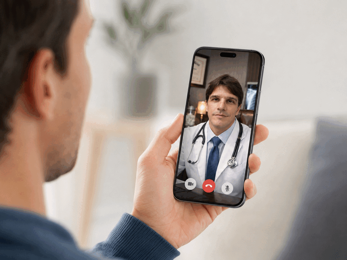 Dr. Wallace em consulta por telemedicina